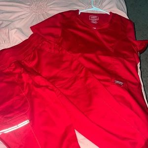 Red pair of XS scrubs